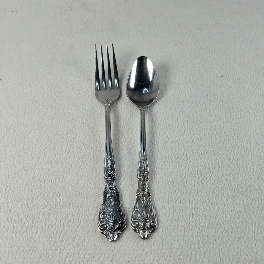 Vintage Rose Stainless Merchandice Service Flatware Set Dessert Spoon Fork Japan